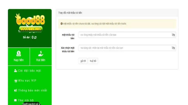 Rút tiền Good88 đơn giản
